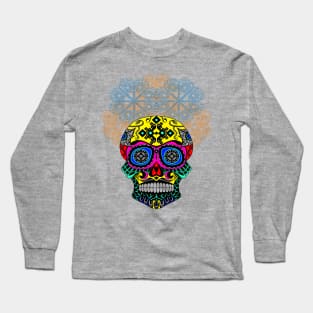 colorful catrina in floral crown ecopop pattern Long Sleeve T-Shirt